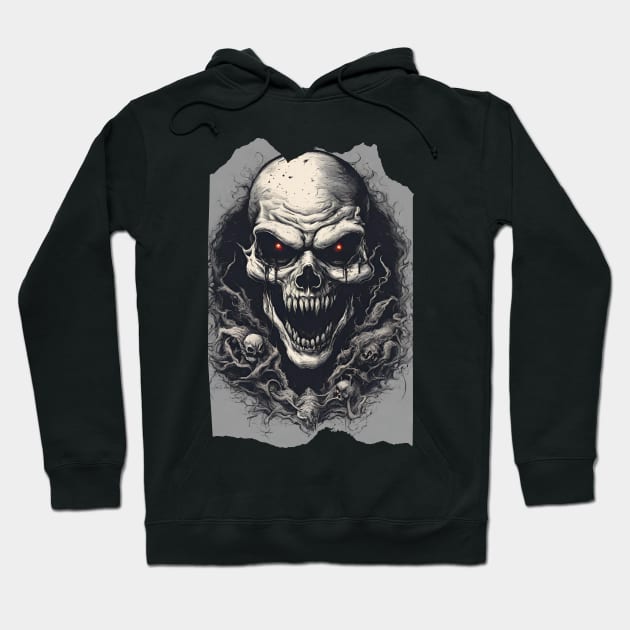 Sinister Dominion Evil Skull Red Eyes Dark Art Hoodie by Elysian Alcove